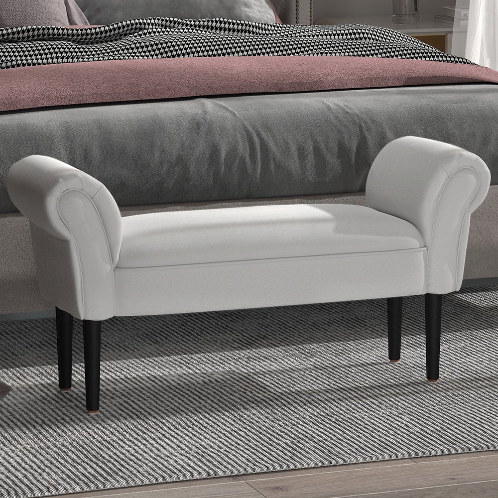 Portland Grey Small Linen Upholstered Bench Image 1
