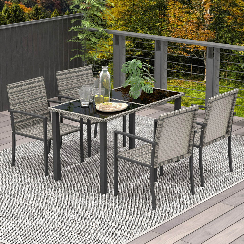 Outsunny Rattan 4 Seater Dining Set Mixed Grey Image 1