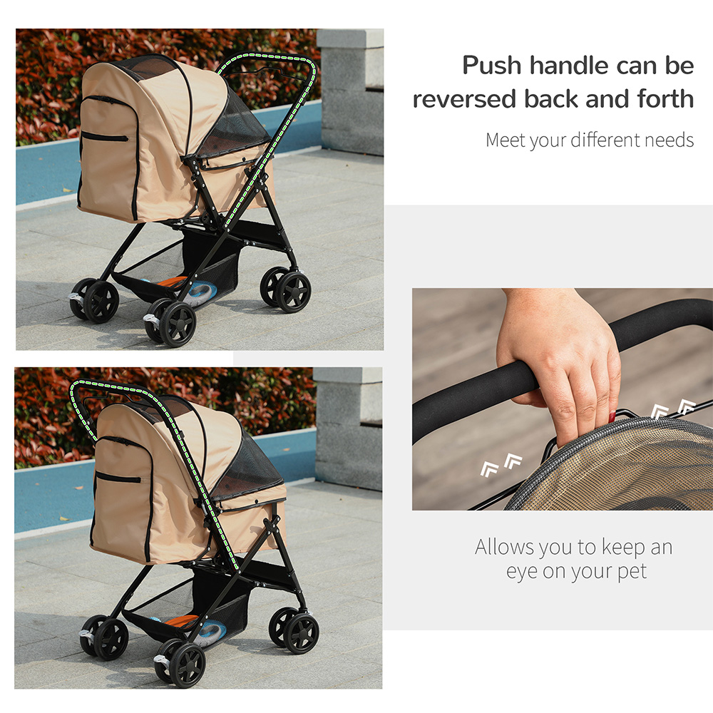 PawHut Brown Pet Stroller with Reversible Handle Image 5