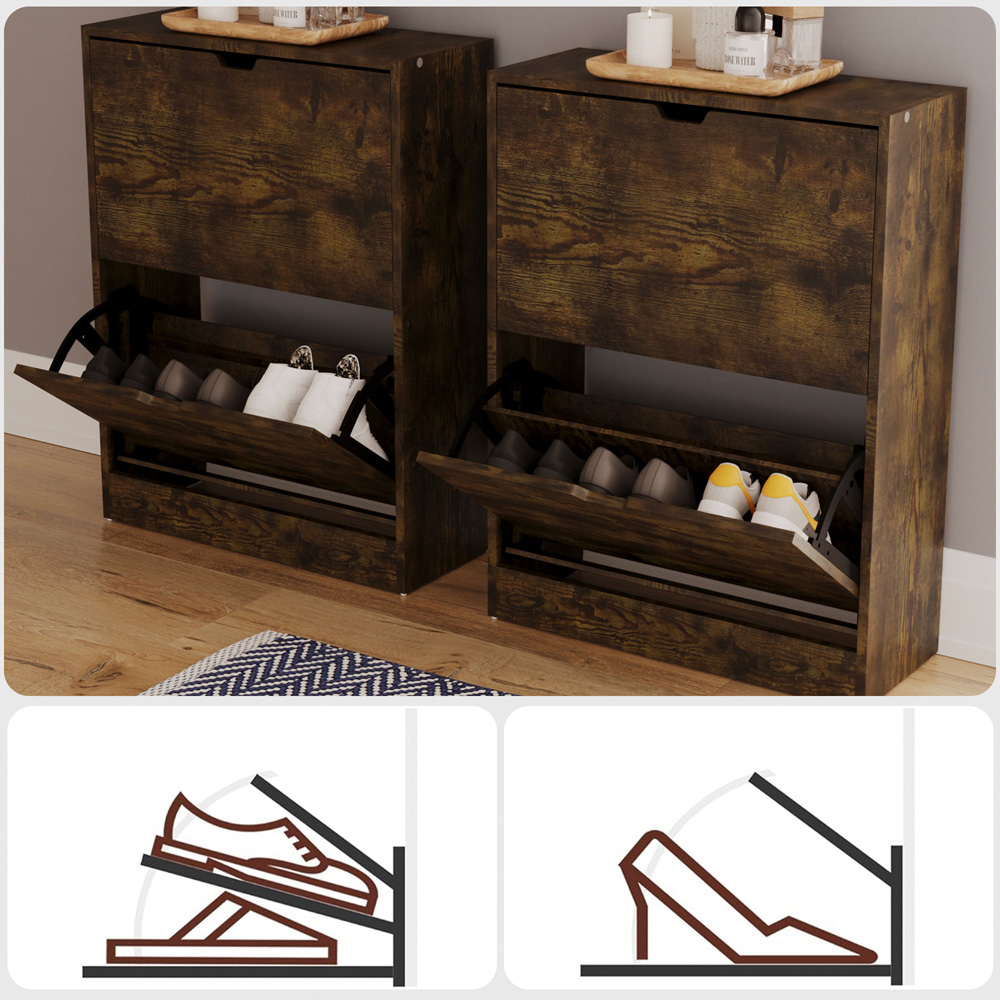 Vida Designs 2 Flip Down Drawer Dark Wood Shoe Cabinet Image 6