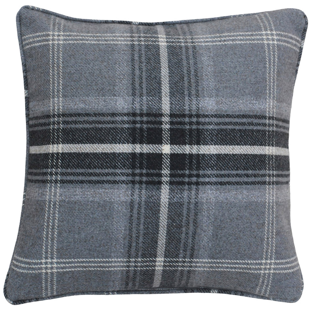 Paoletti Aviemore Grey Tartan Faux Wool Cushion Image 1