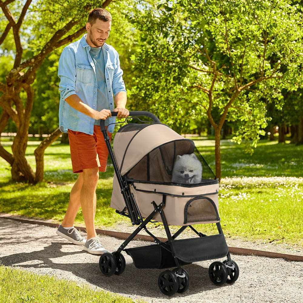 PawHut Brown Pet Stroller with Reversible Handle Image 2