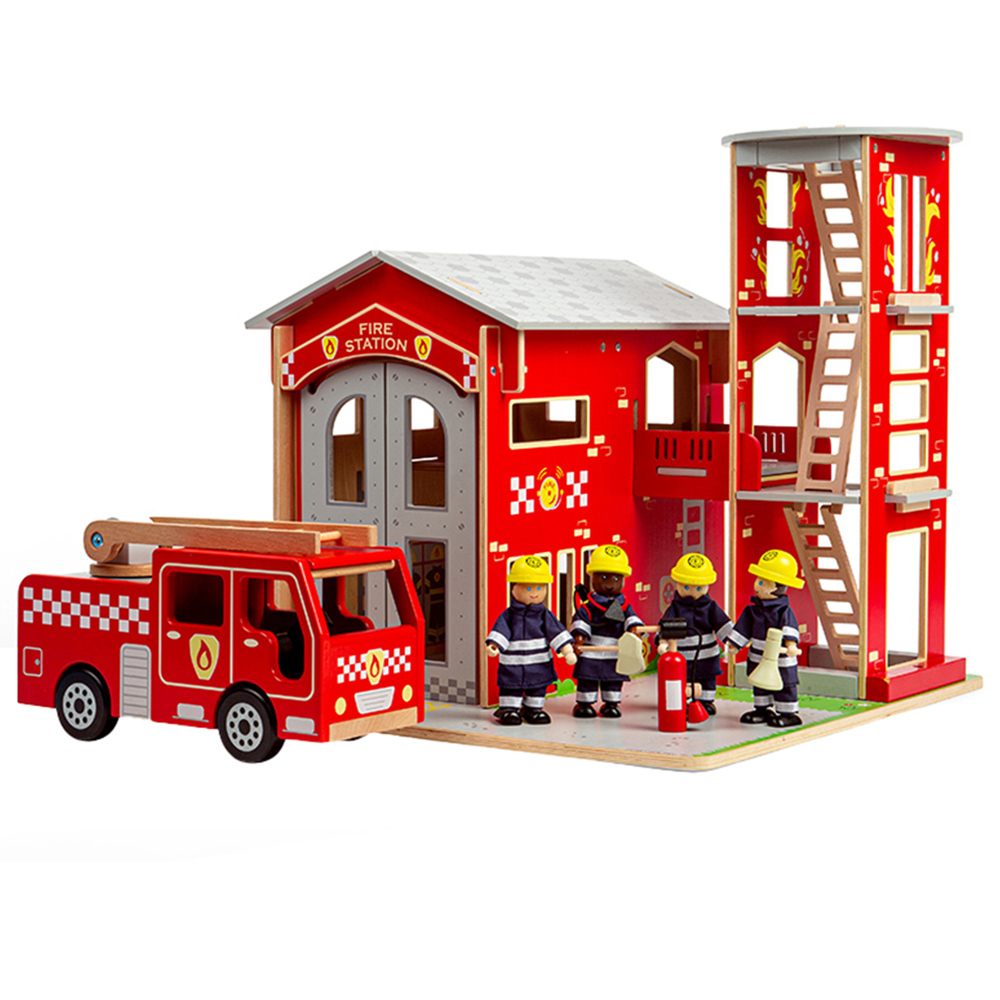 Bigjig Toys Wooden City Fire Station Playset Image 1