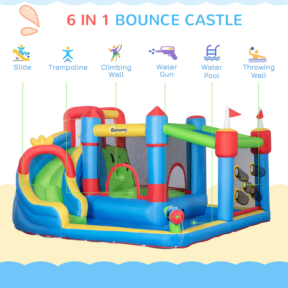 Outsunny 6 in 1 Kids Inflatable Bouncy Castle with Water Gun and Blower Image 4