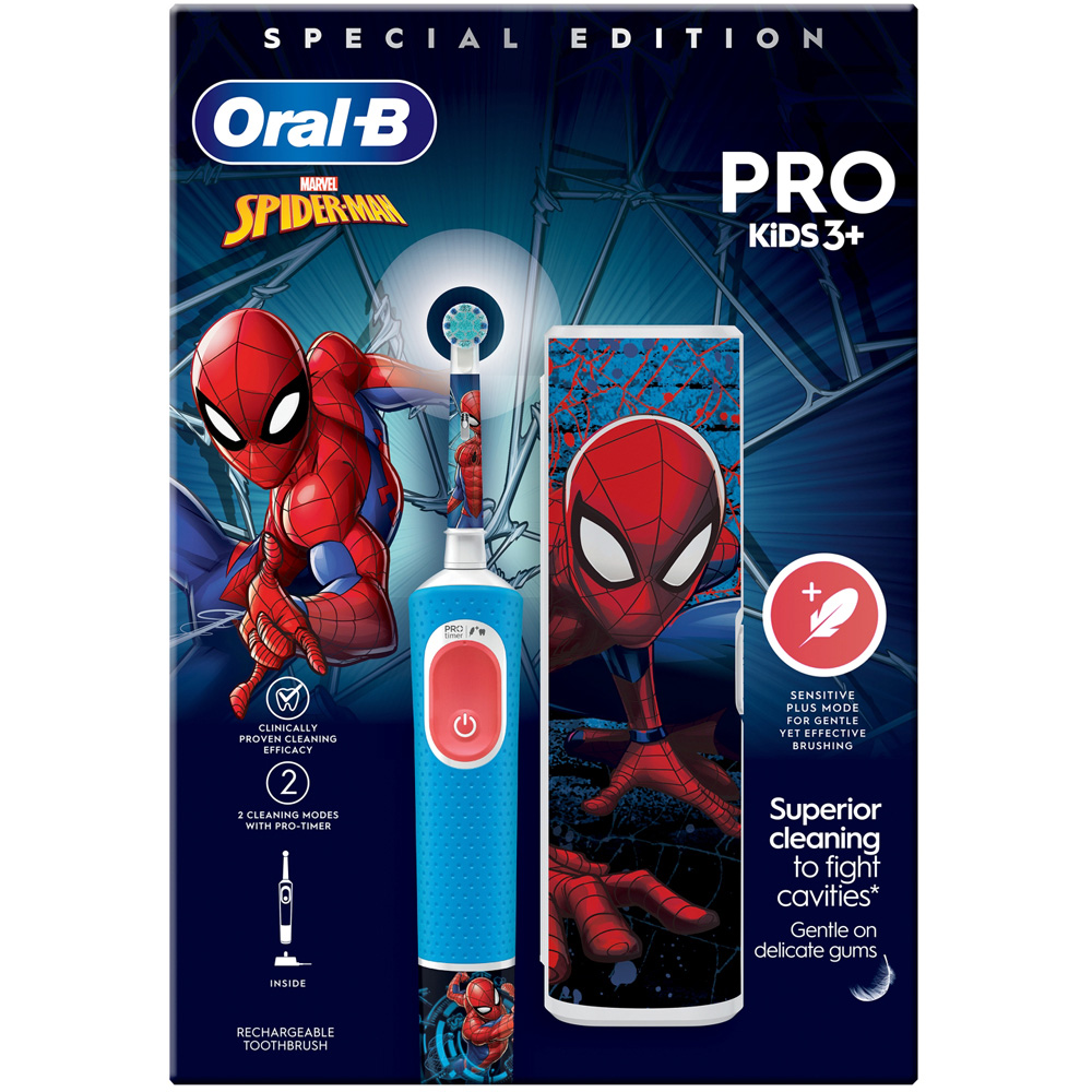 Oral-B Spiderman Vitality Pro Kids Electric Toothbrush with Travel Case Image 1