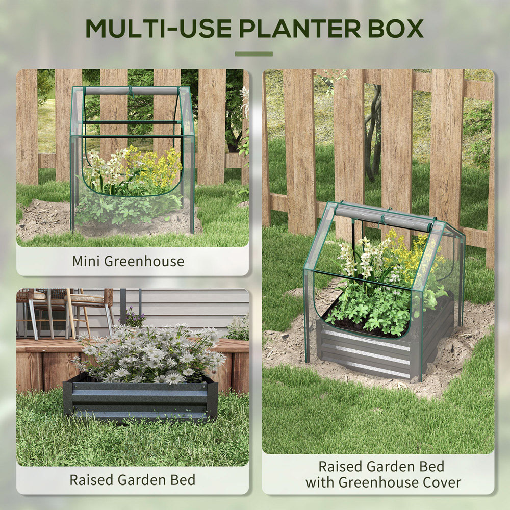 Outsunny Clear and Dark Grey Raised Garden Bed Planter Box with Greenhouse Image 4
