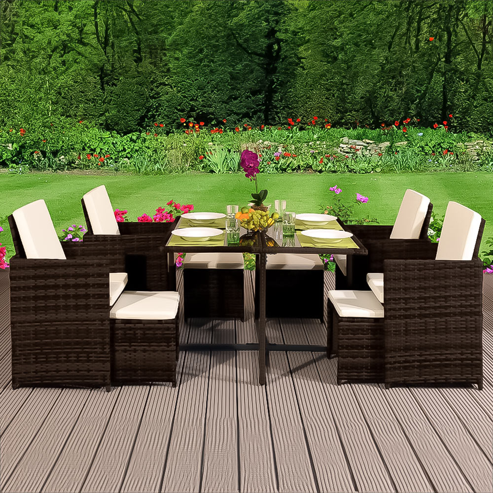 Brooklyn Cube 4 Seater Garden Dining Set with Cover Brown Image 1