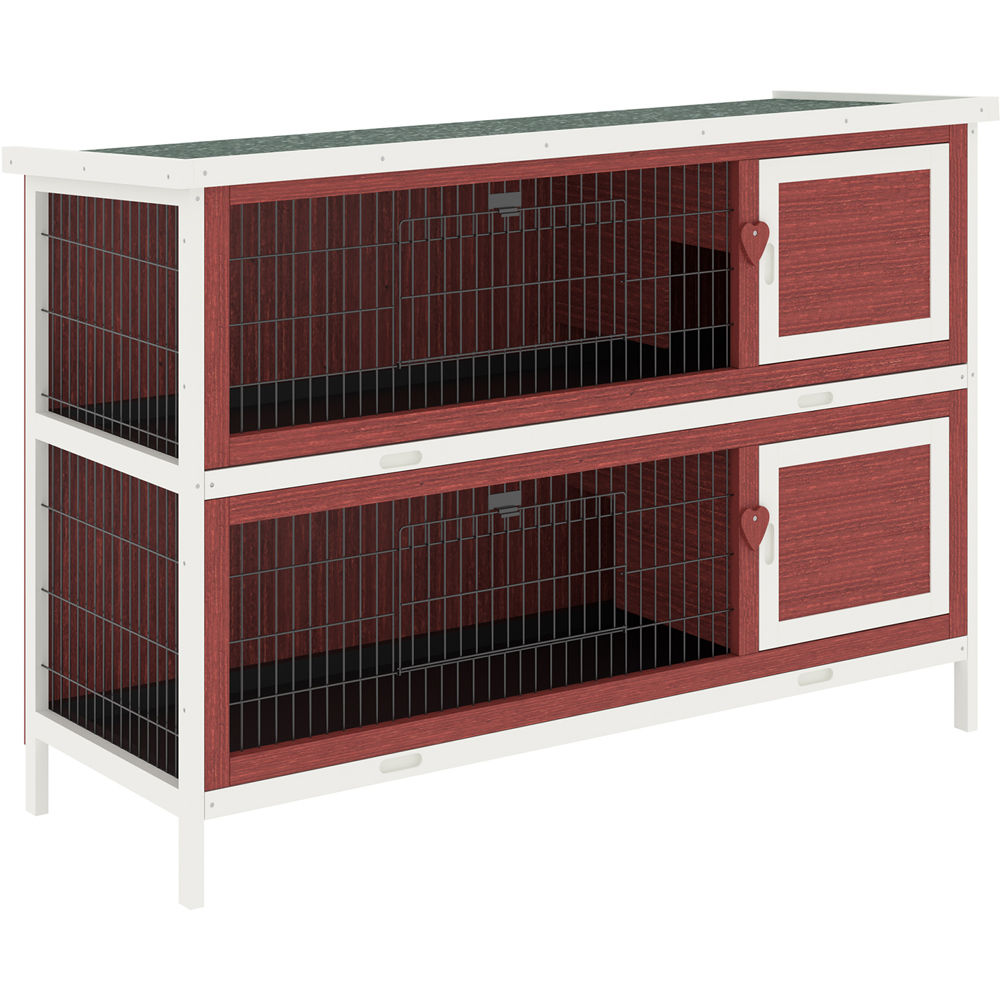 PawHut 2 Tier Wooden Rabbit Hutch with Slide-Out Trays and Open Roof Image 1
