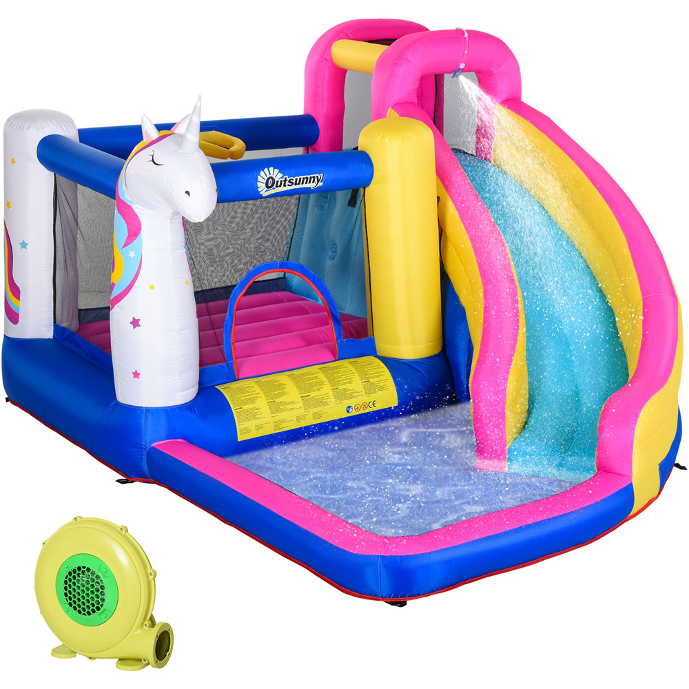 Outsunny 5 in 1 Unicorn Style Bouncy Castle with Blower Image 1