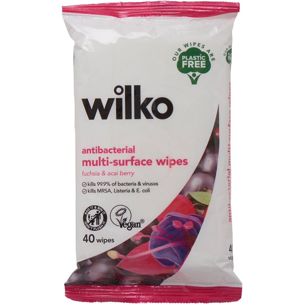 Wilko Fuchsia and Acai Berry Antibacterial Multi-surface Wipes 40 Pack Image 1