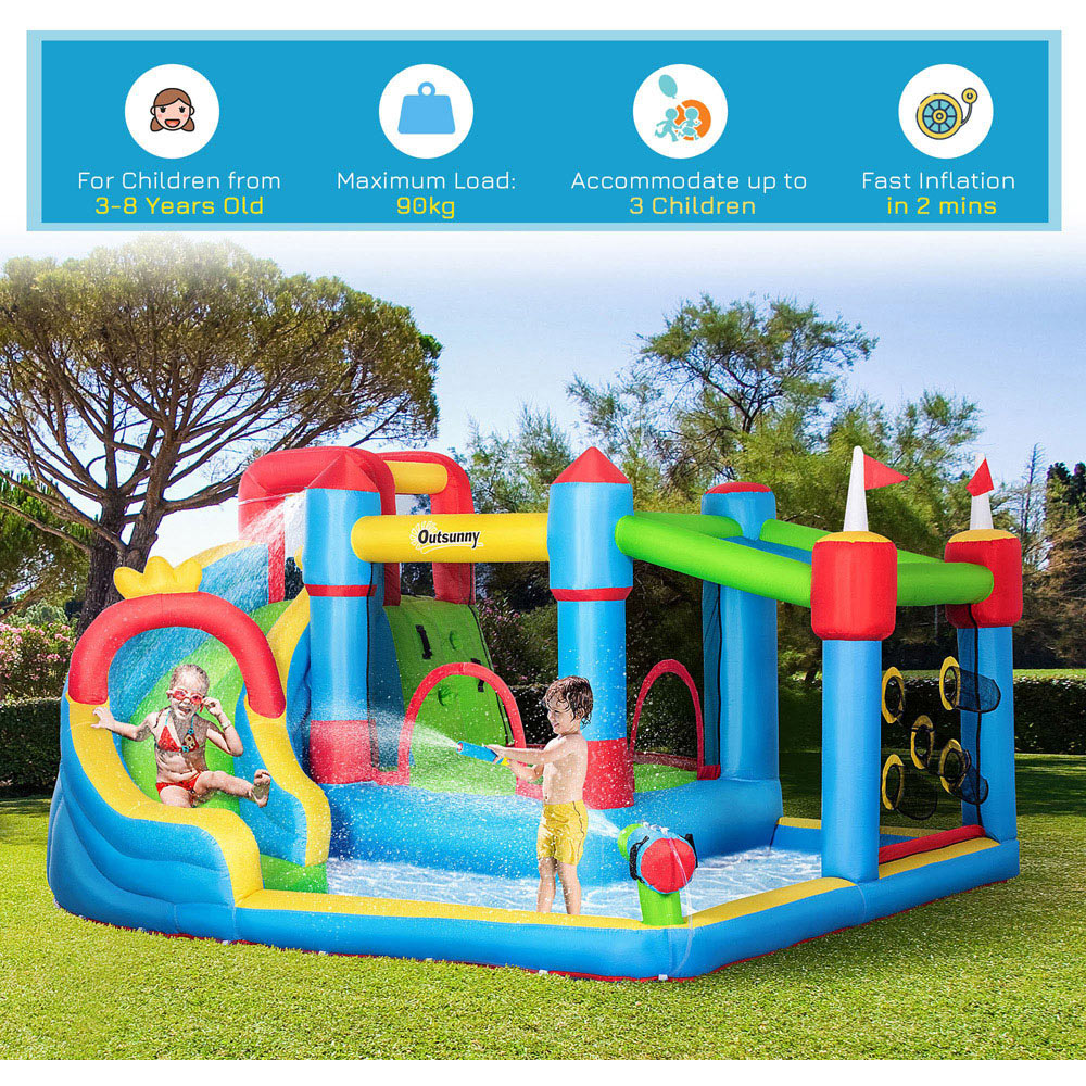 Outsunny 6 in 1 Kids Inflatable Bouncy Castle with Water Gun and Blower Image 5