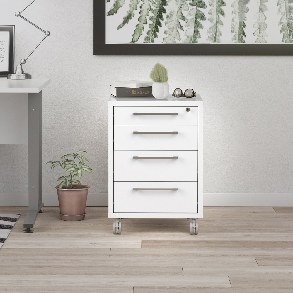 Florence 4 Drawer White Mobile Cabinet Image 7