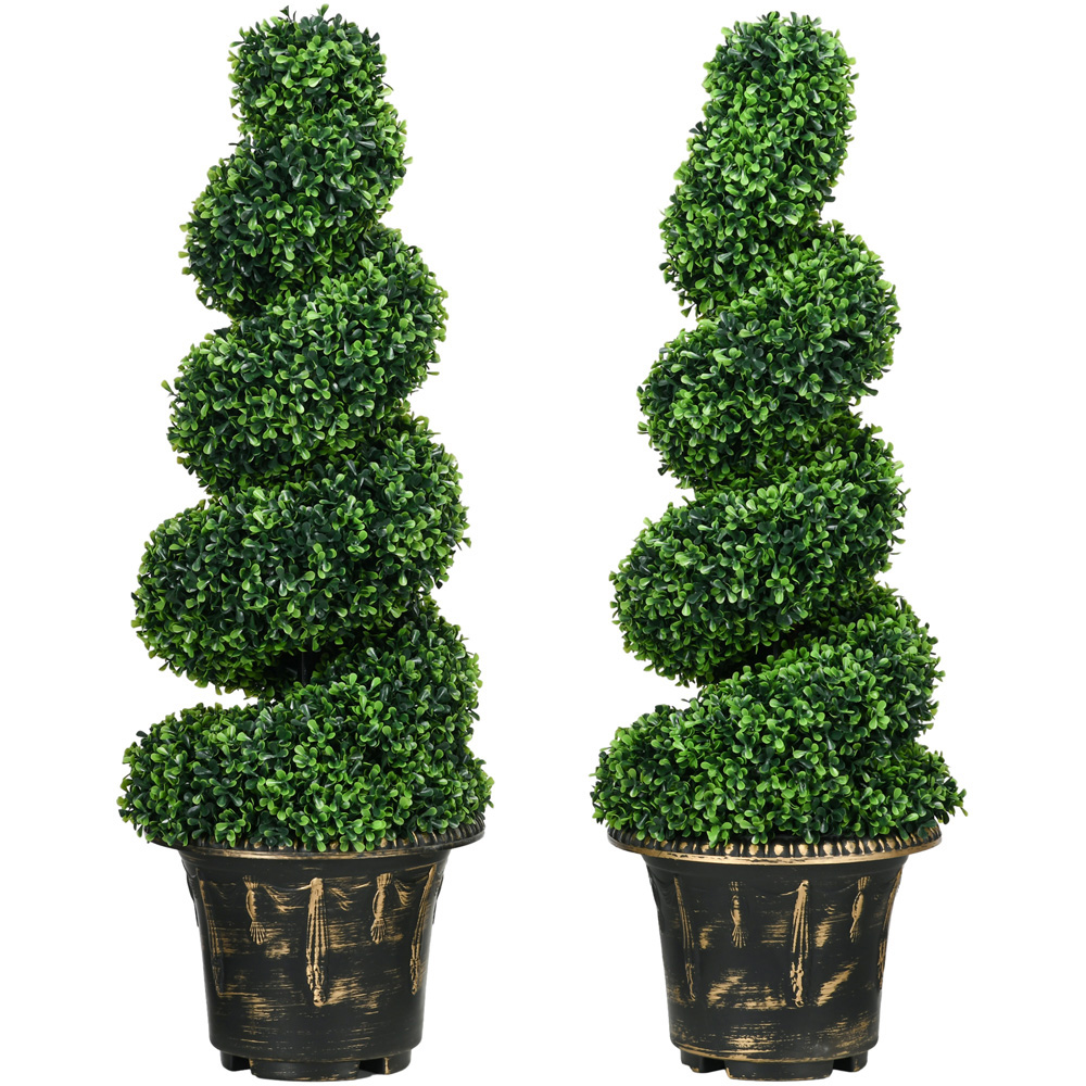 HOMCOM Topiary Spiral Boxwood Trees Artificial Plant 2 Pack Image 1
