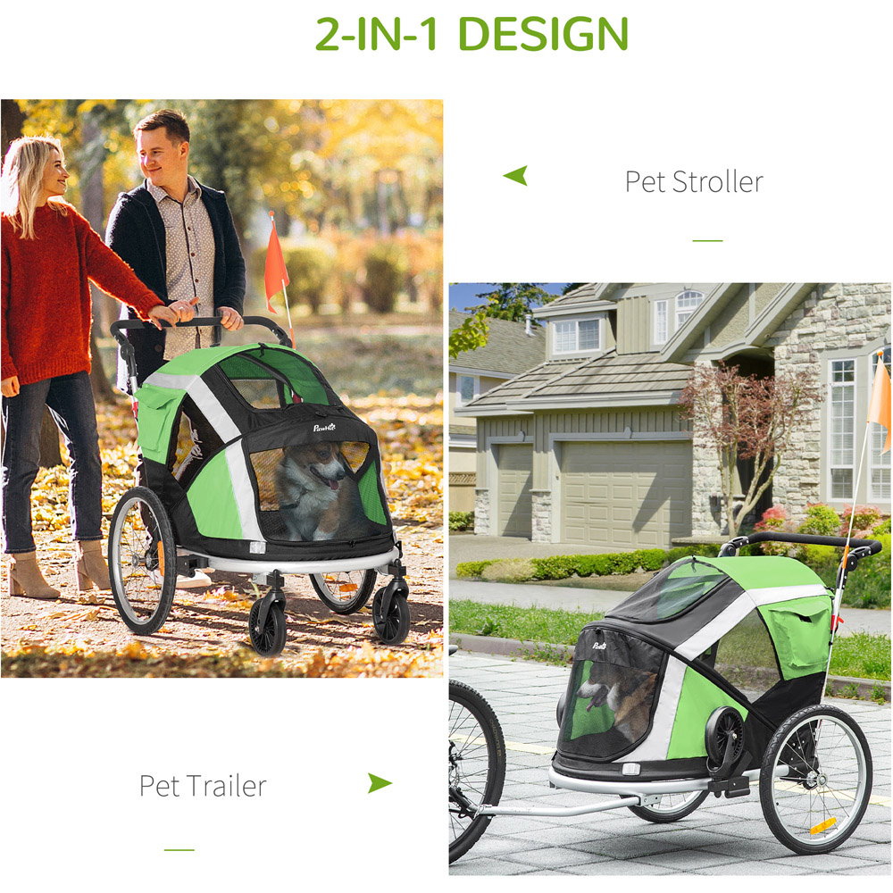 PawHut 2 in 1 Green Dog Trailer with Hitch Image 5