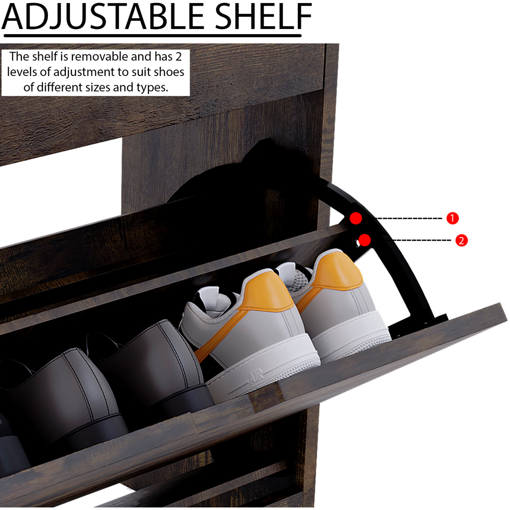 Vida Designs 2 Flip Down Drawer Dark Wood Shoe Cabinet Image 5
