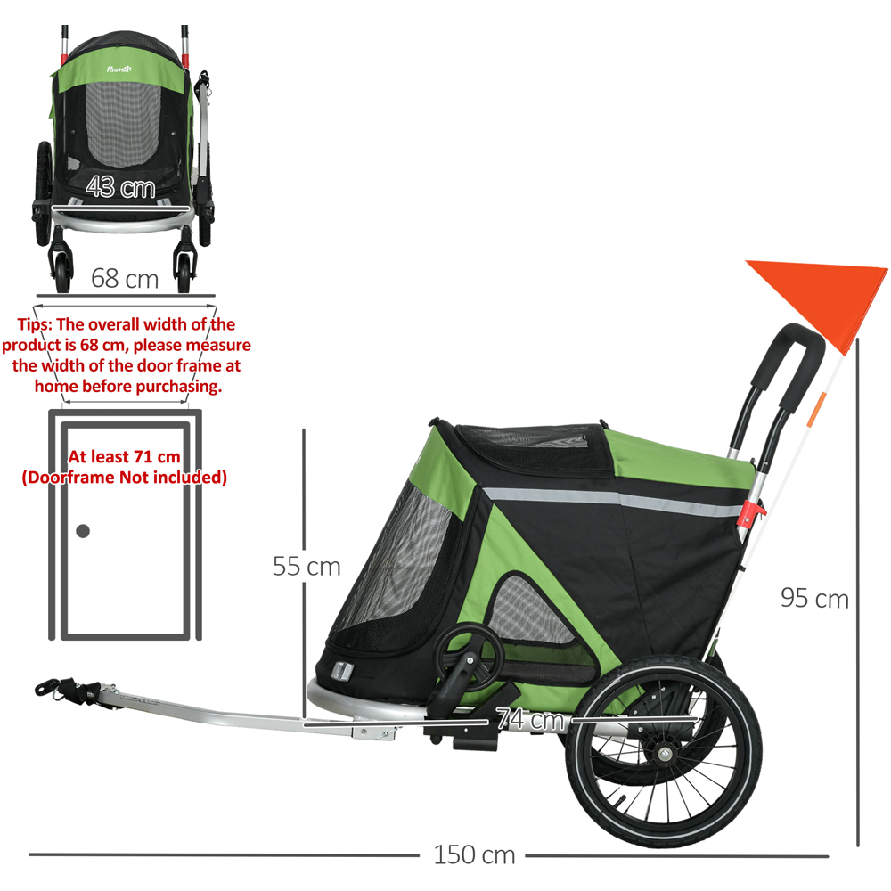 PawHut 2 in 1 Medium Green Dog Trailer with Hitch Image 7