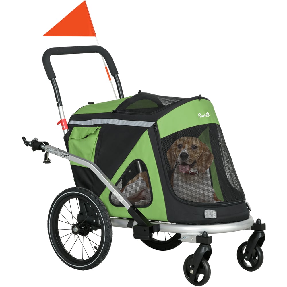 PawHut 2 in 1 Medium Green Dog Trailer with Hitch Image 1
