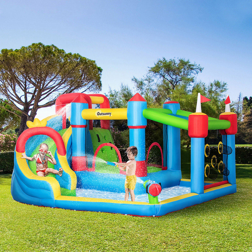 Outsunny 6 in 1 Kids Inflatable Bouncy Castle with Water Gun and Blower Image 2