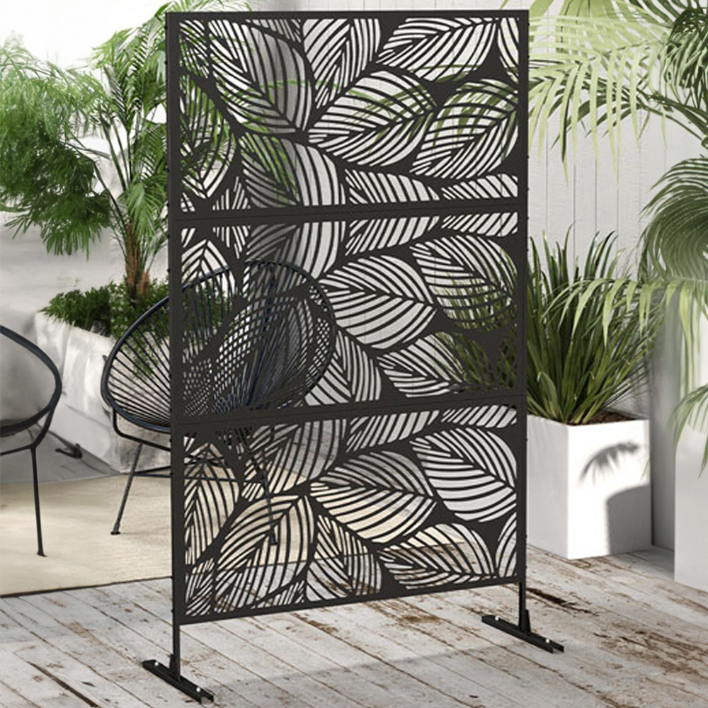 Outsunny 6.4 x 4ft Black Leaf Outdoor Privacy Screen Image 1