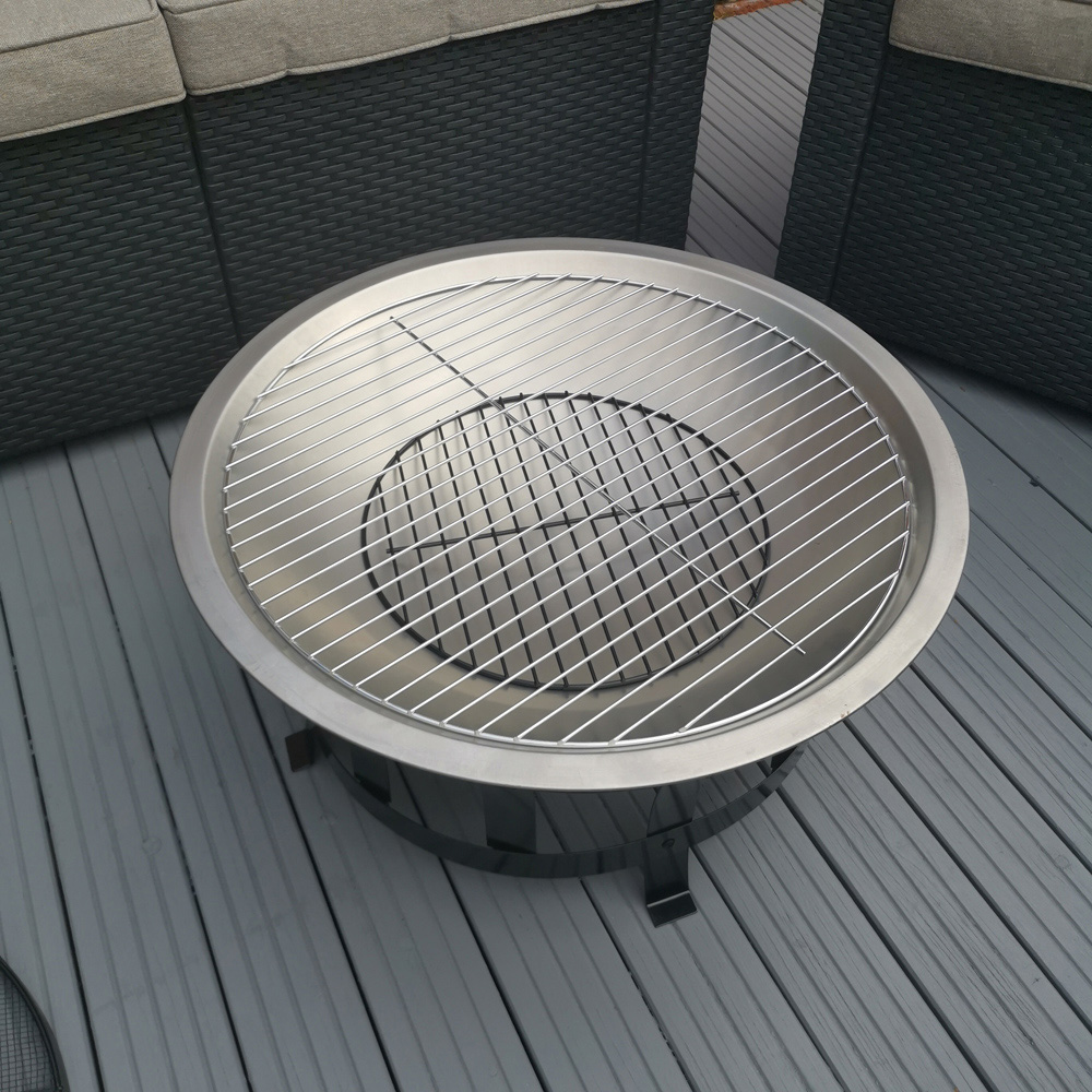 Samuel Alexander Silver Steel Round Fire Pit with BBQ Grill Image 3