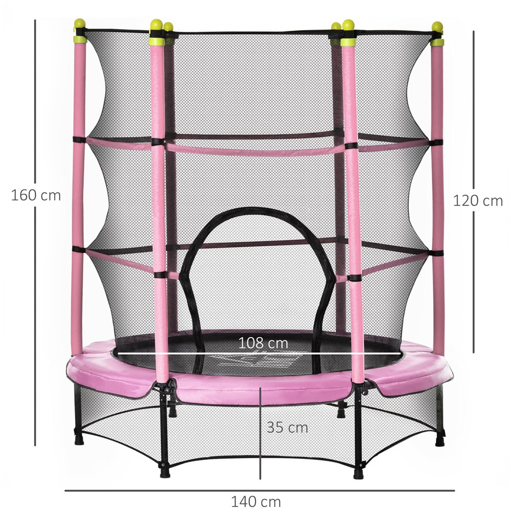 HOMCOM 5.2ft Pink Kids Trampoline with Safety Enclosure Net Image 7
