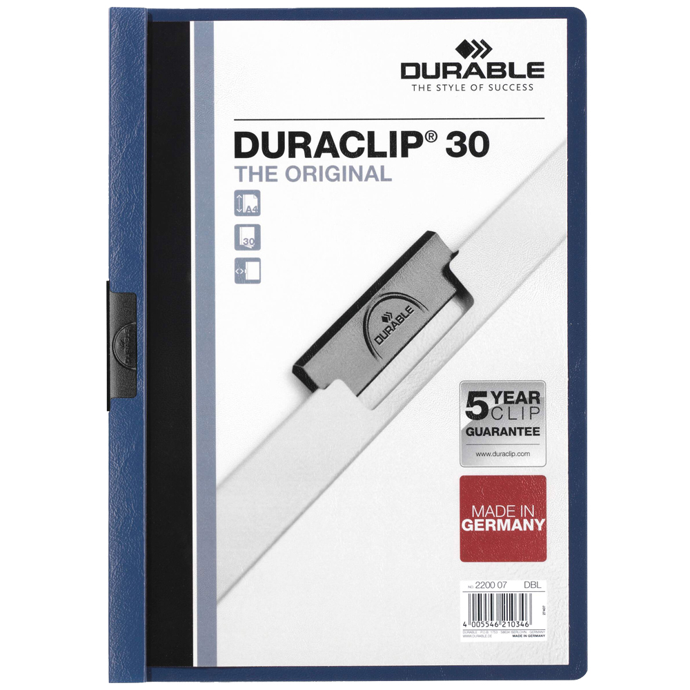 Durable Duraclip A4 Dark Blue 30 Document Folder with Metal Clip 25 Pack Image 1