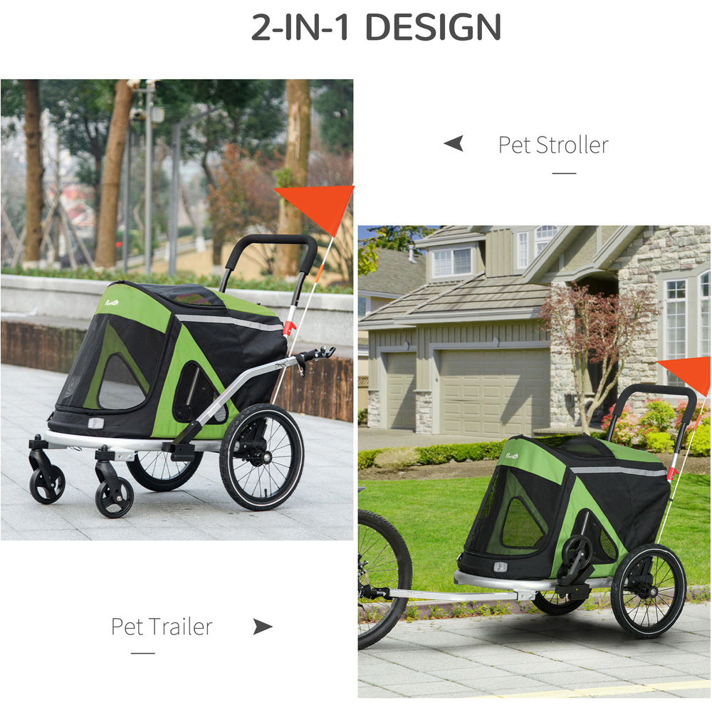 PawHut 2 in 1 Medium Green Dog Trailer with Hitch Image 4