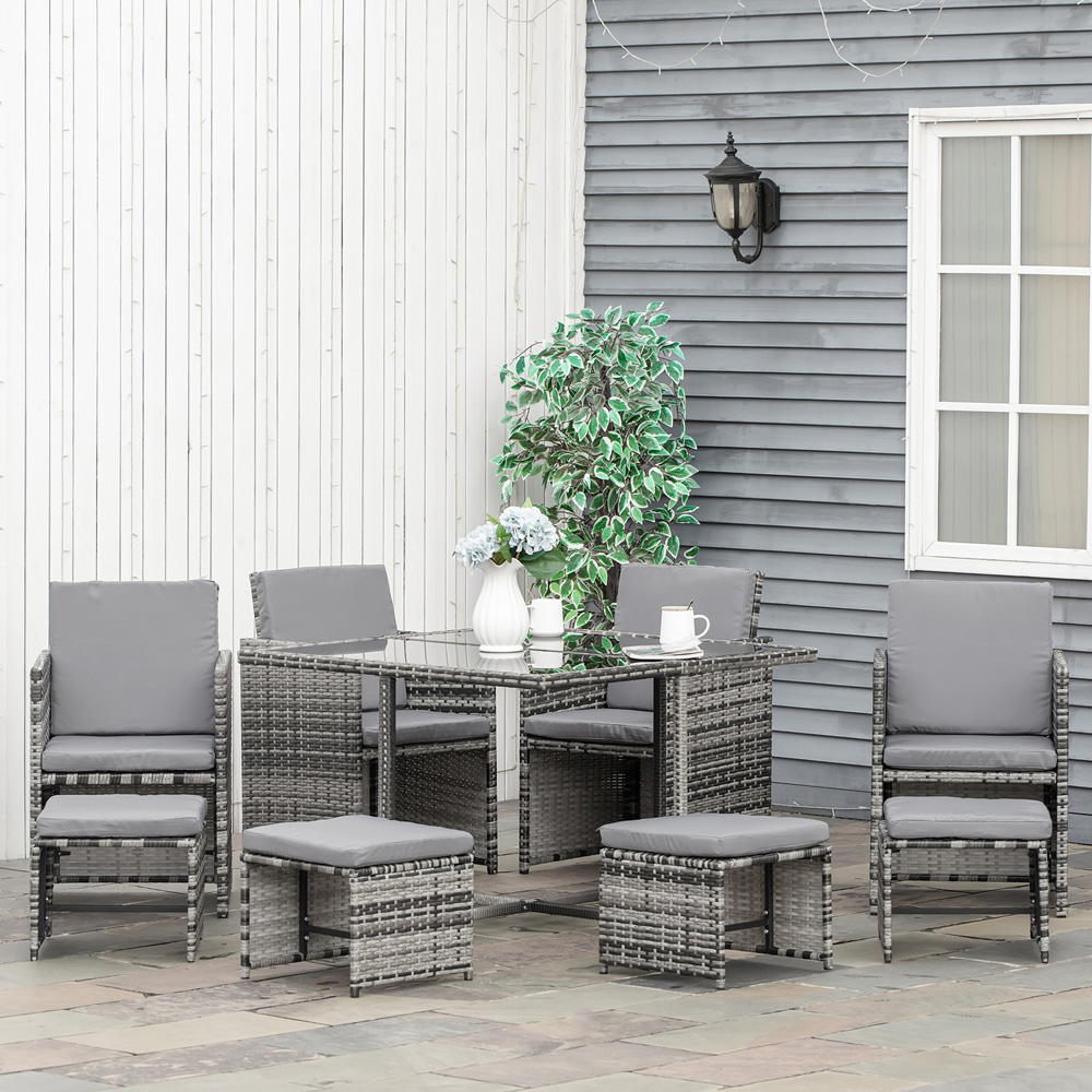 Outsunny PE Rattan 8 Seater Garden Dining Set Mixed Grey Image 1