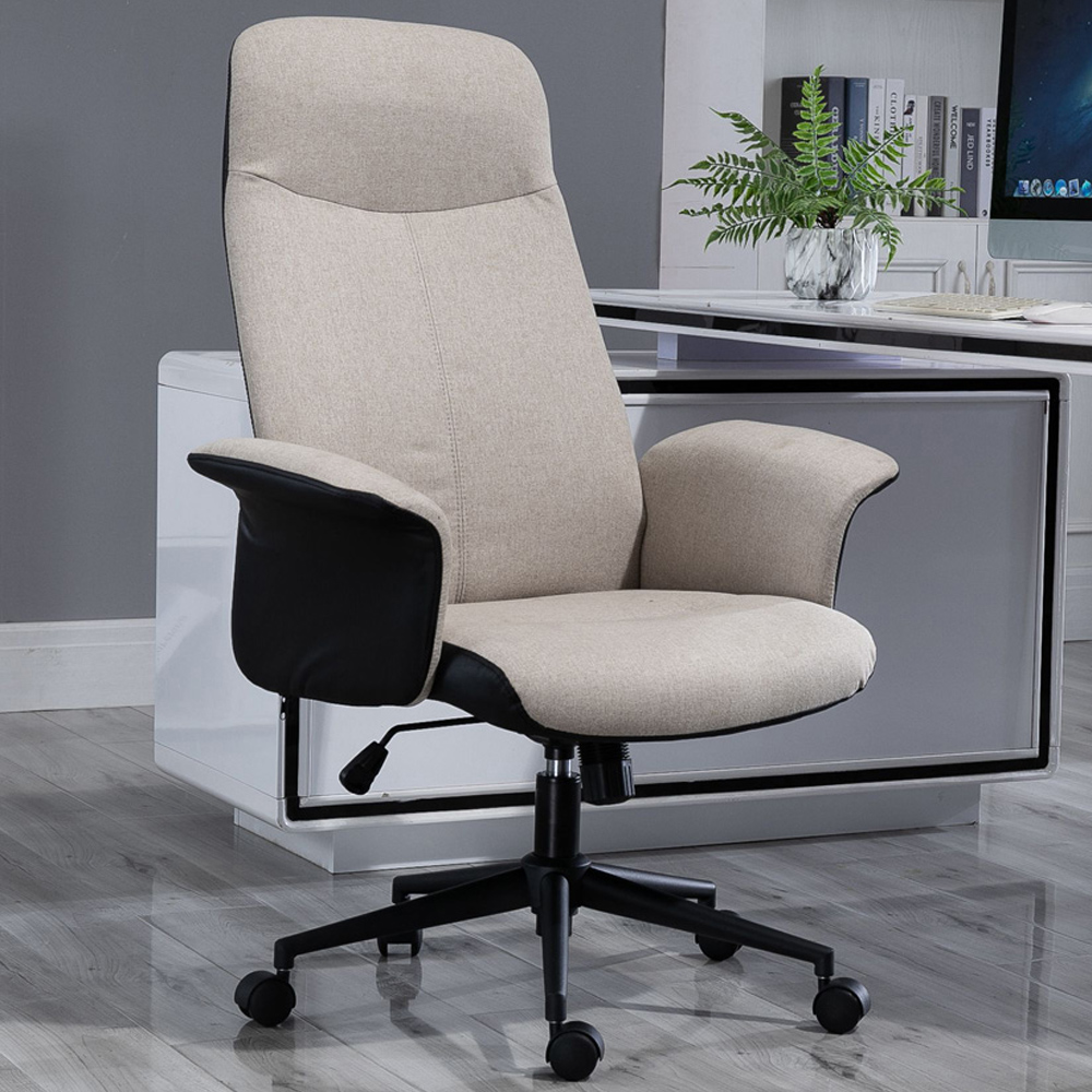 Portland Cream Linen Swivel Office Chair Image 1