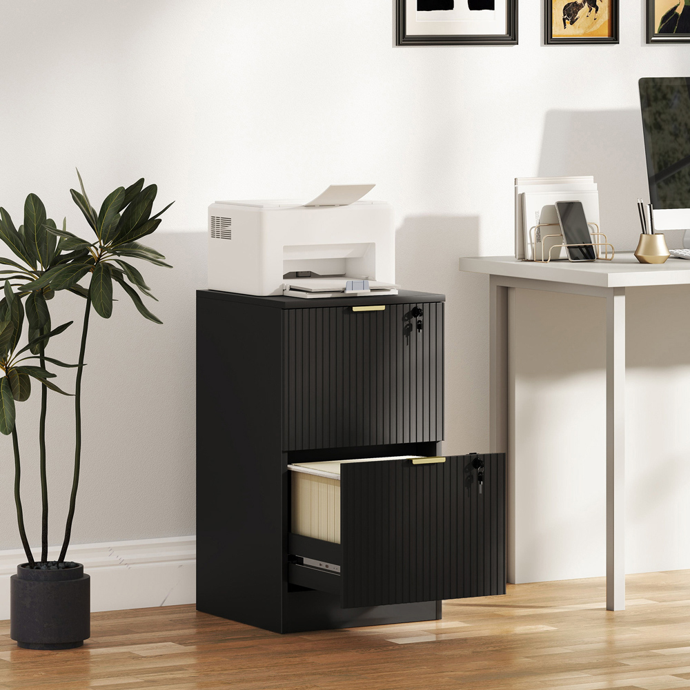 HOMCOM 2 Drawer Black Filing Cabinet with Hanging Rails Image 2