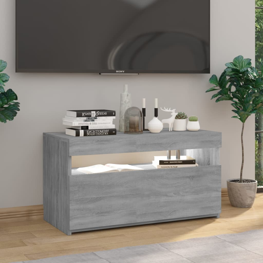 vidaXL Single Door Single Shelf Grey Sonoma TV Cabinet with LED Lights Image 4