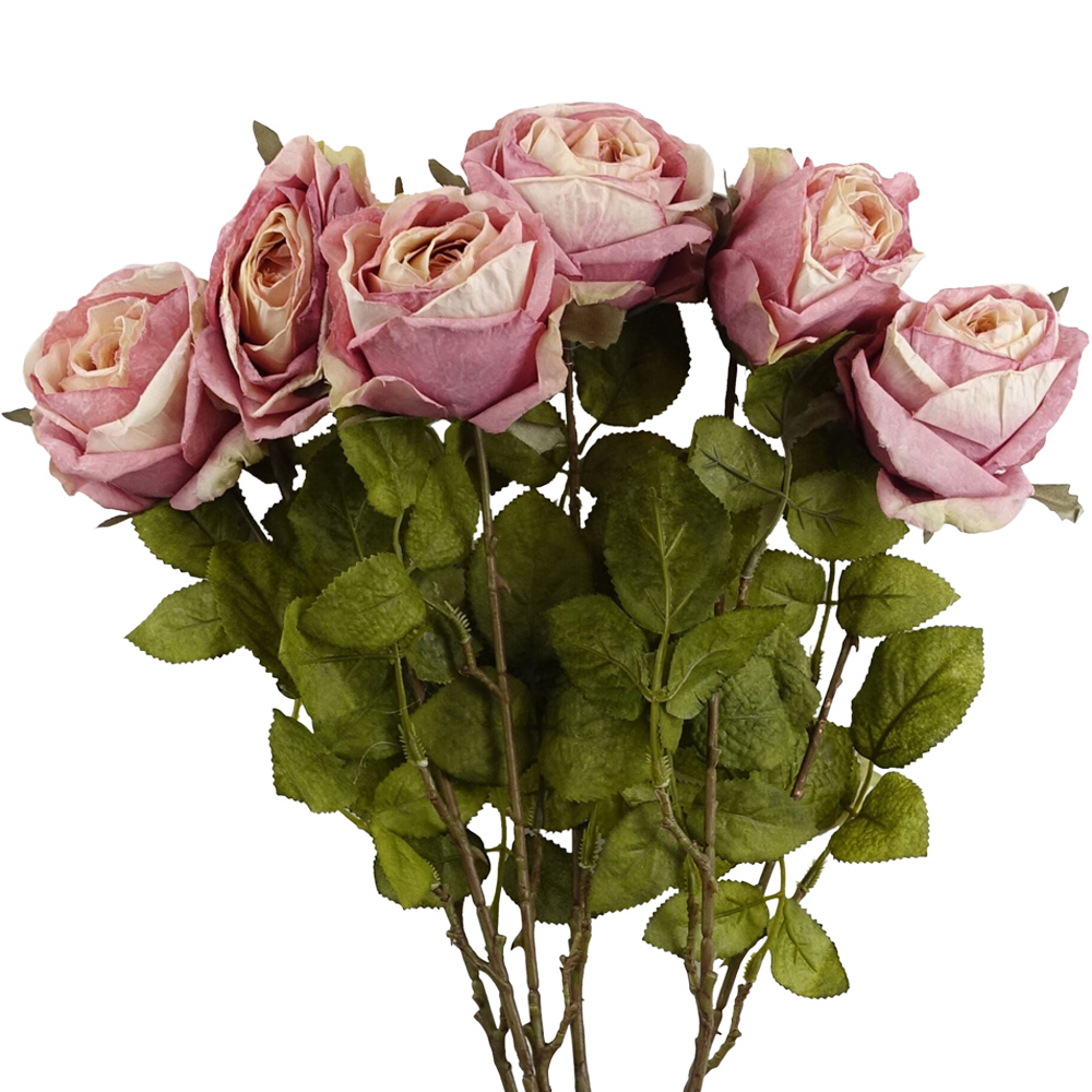 Leaf Light Pink Rose Artificial Stem 70cm 6 Pack Image 6