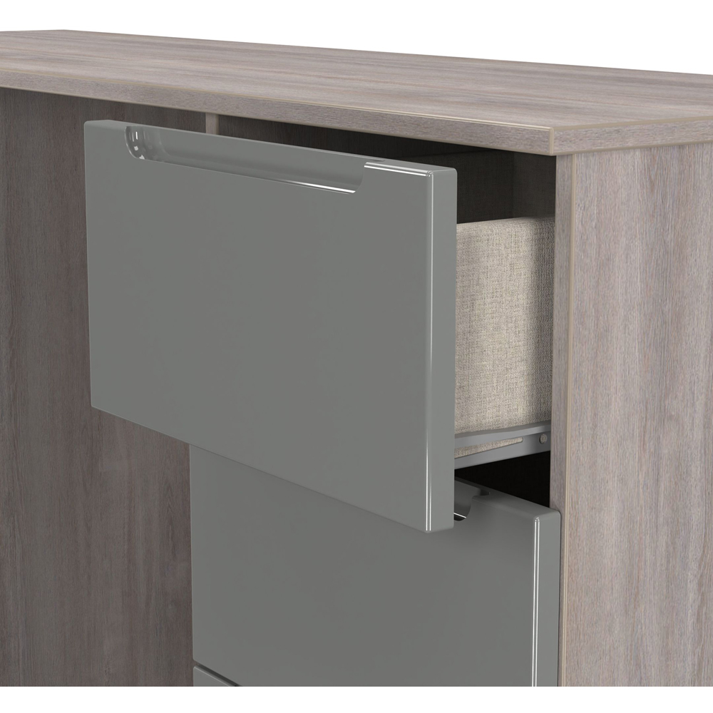 Crowndale Milan 6 Drawer Grey Gloss and Grey Oak Kneehole Desk Ready Assembled Image 6