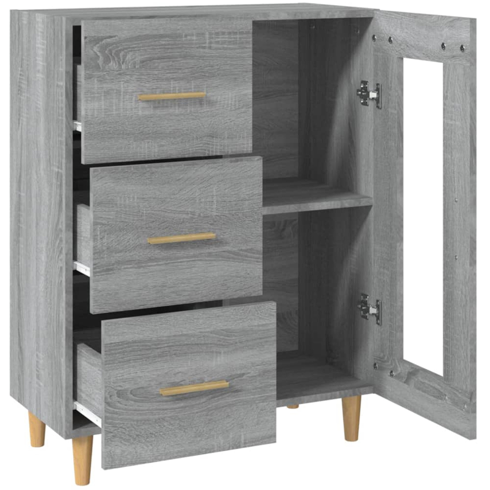 vidaXL Single Glass Door 3 Drawer Grey Sonoma Wooden Sideboard Image 6