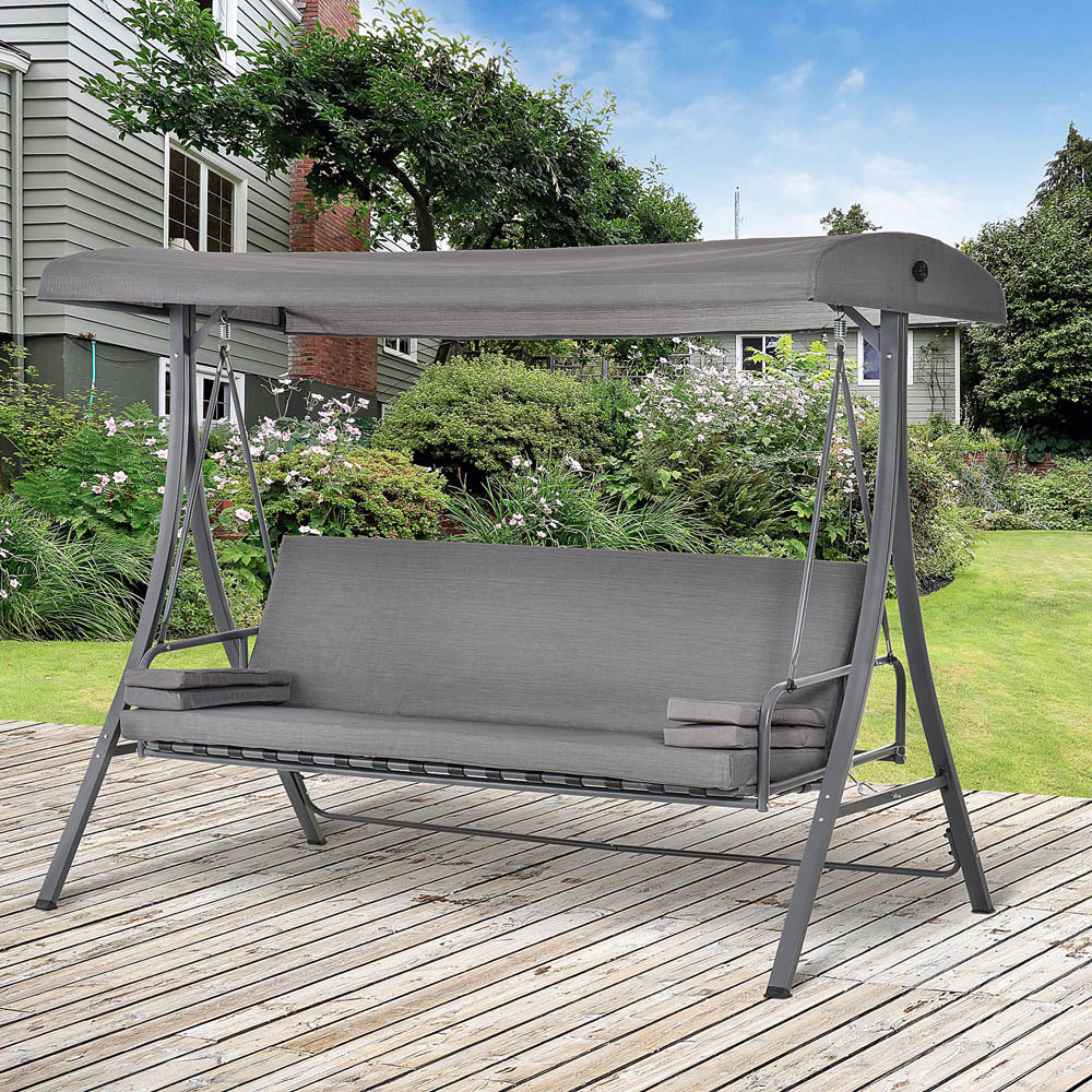 Outsunny 3 Seater 2 in 1 Grey Swing Chair with Canopy Image 1
