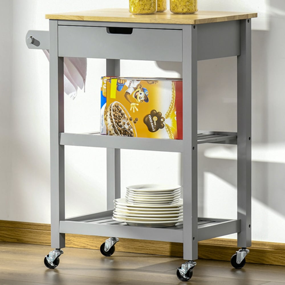 Portland 2 Shelf Single Drawer Grey Kitchen Trolley Image 2