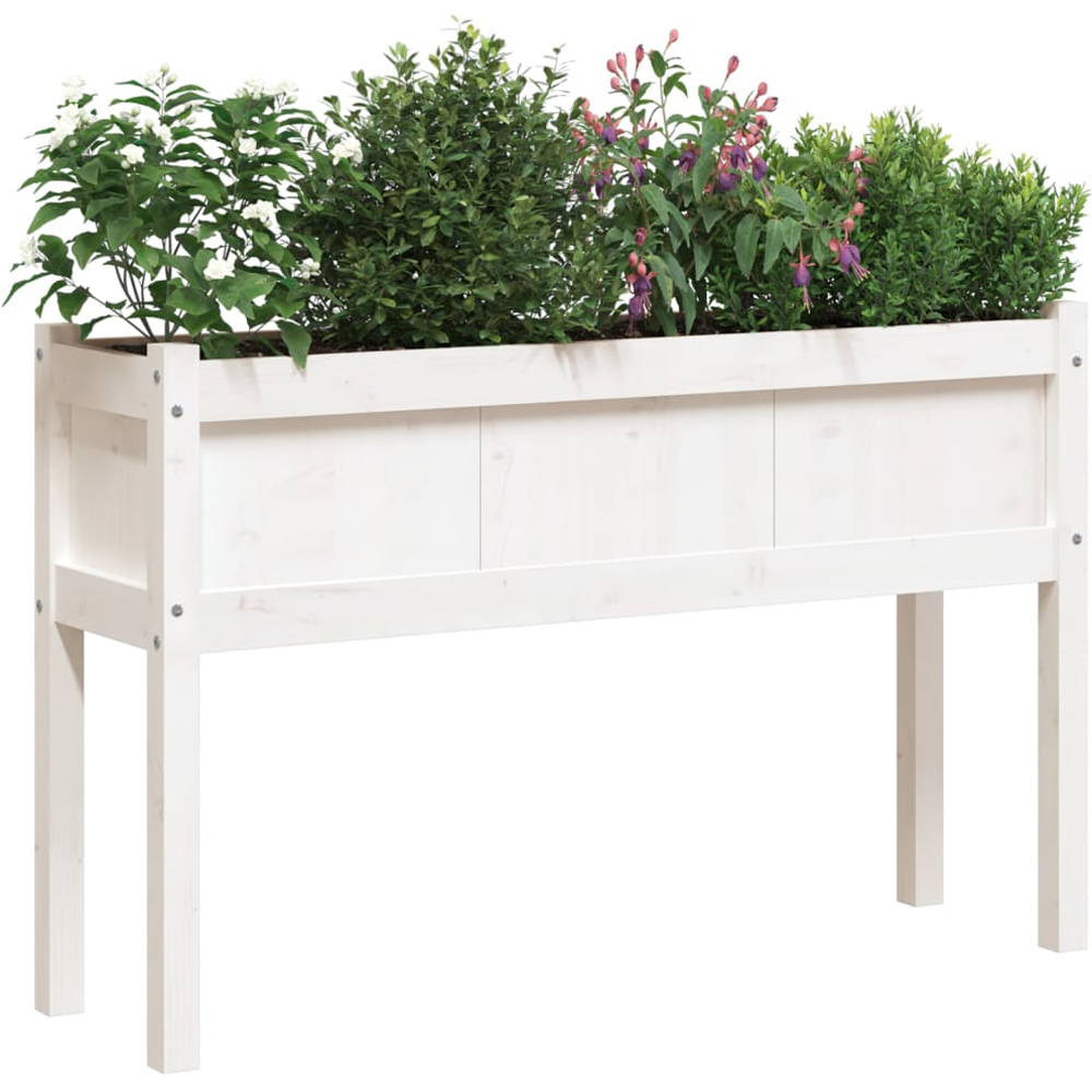 vidaXL White Pine Wood Garden Planter with Legs 70 x 110 x 31cm Image 4