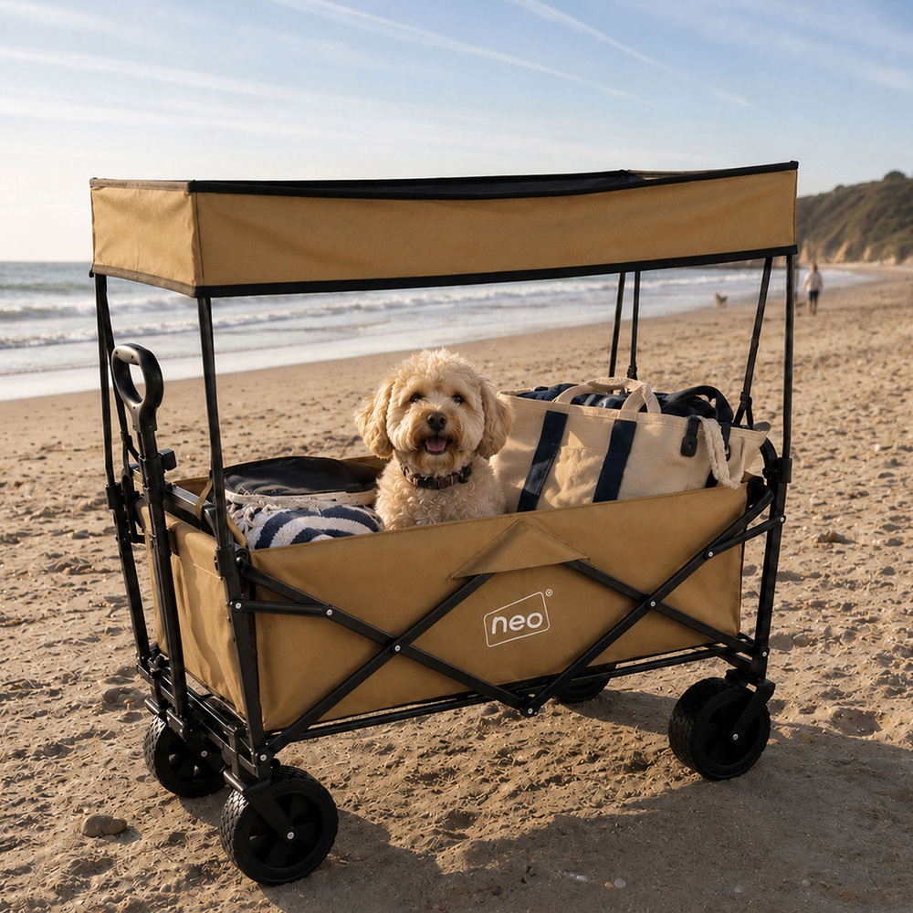 Neo Direct 140L Khaki Heavy Duty Folding Garden Trolley Cart with Canopy Image 3
