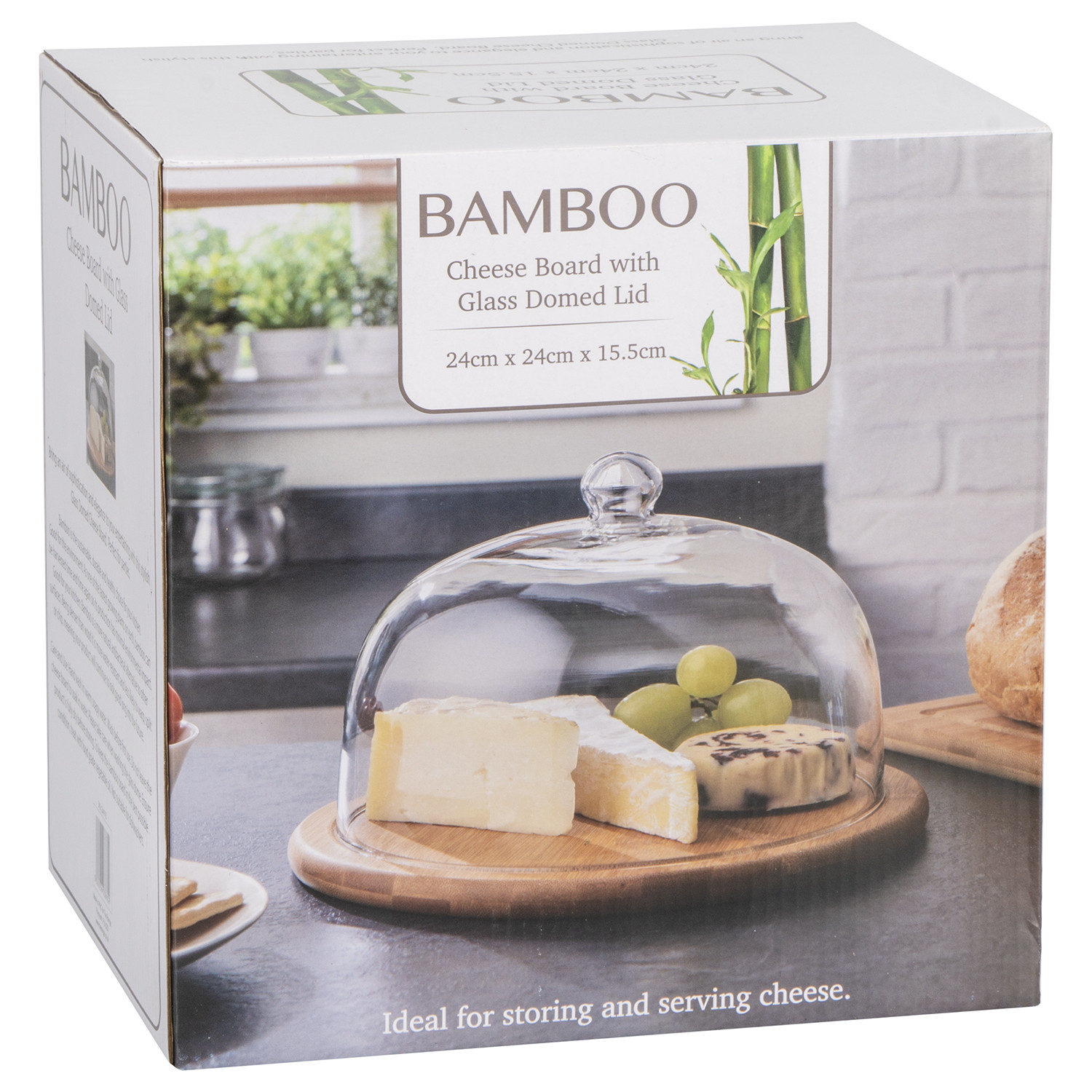Bamboo Cheese Board with Glass Domed Lid Image 2
