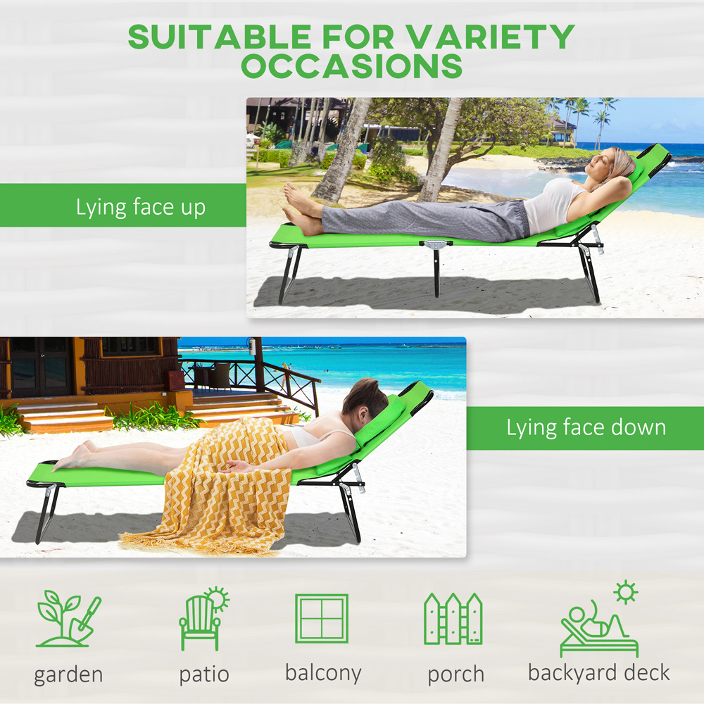 Outsunny Set of 2 Green Folding Sun Lounger with Reading Hole Image 5