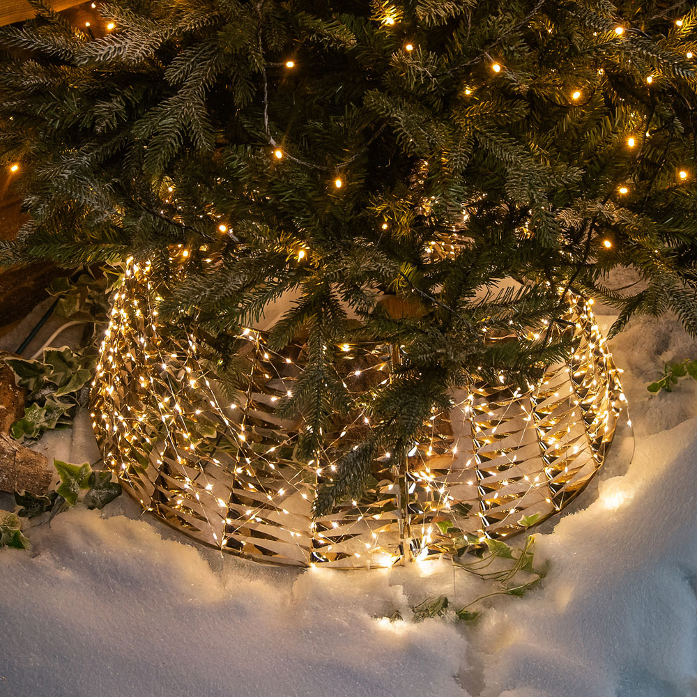 The Christmas Centre 600 Warm White LED Micro Lights Pre-Lit Gold Laser Tree Skirt 71cm Image 2