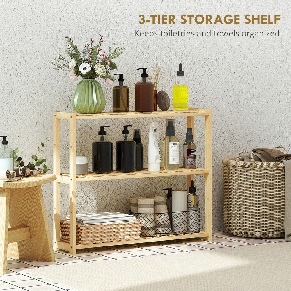 HOMCOM 3-Tier Natural Bamboo Adjustable Bathroom Storage Shelf Image 8