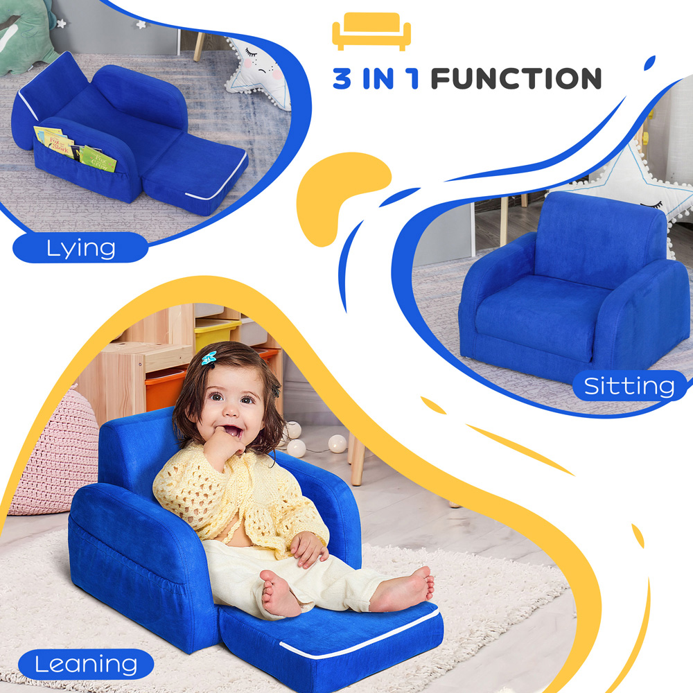 Tommy Toys 2 in 1 Blue Padded Wood Frame Kids Fold Out Armchair Image 5