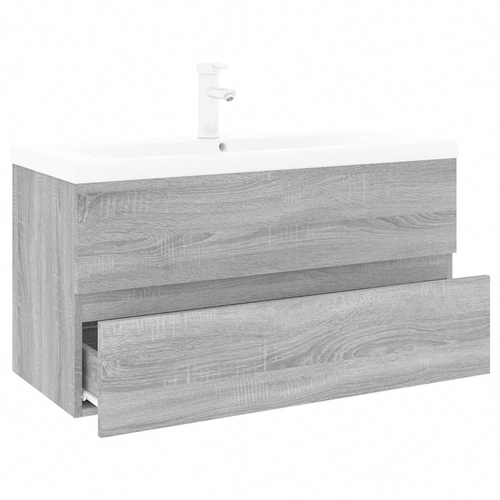 vidaXL 2 Drawer Grey Sonoma Bathroom Sink Cabinet with Built in Basin Image 3