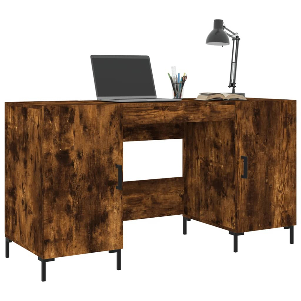 vidaXL 2 Door Computer Desk Smoked Oak and Black Image 3