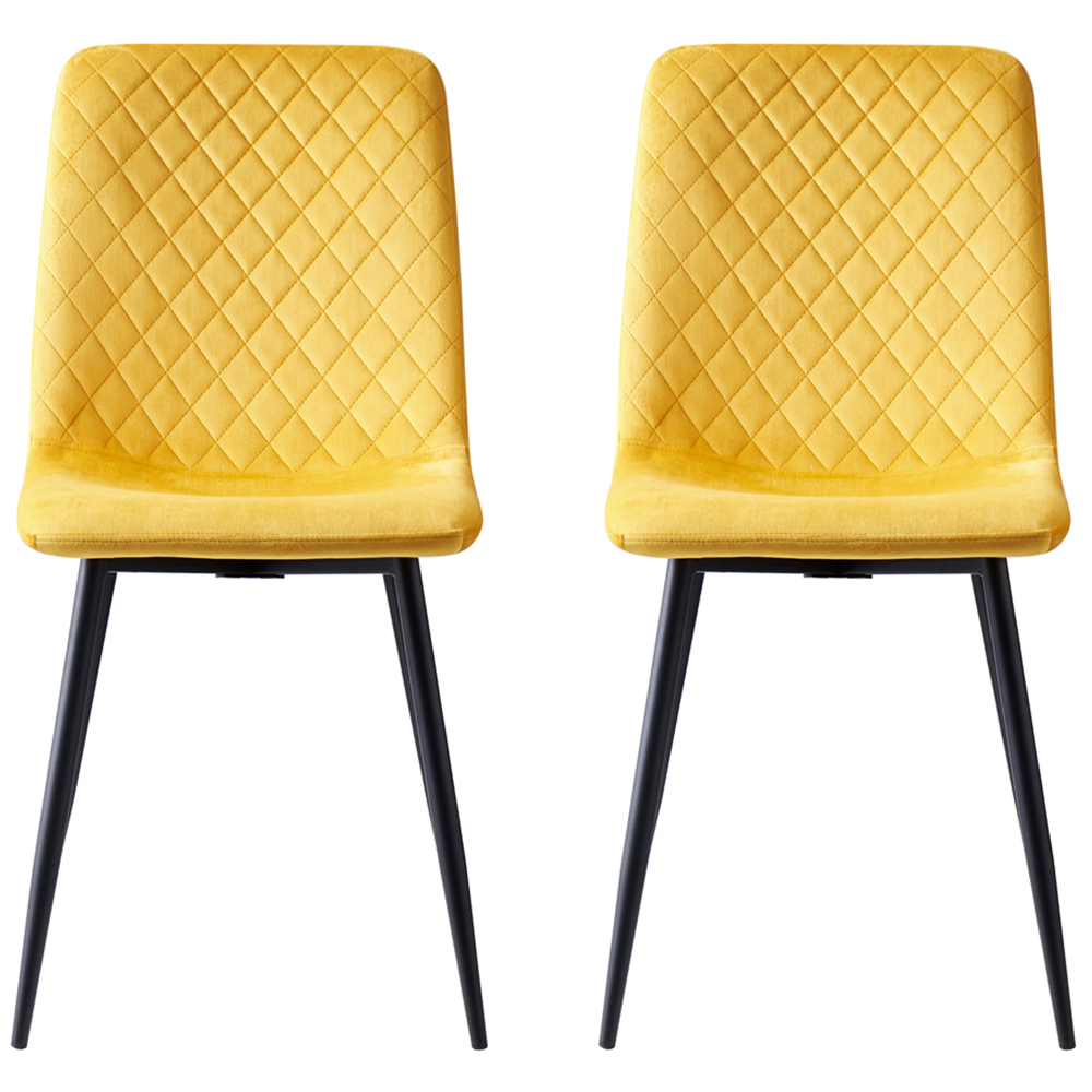 wilko Lexi Set of 2 Yellow Velvet Fabric Dining Chairs Image 3