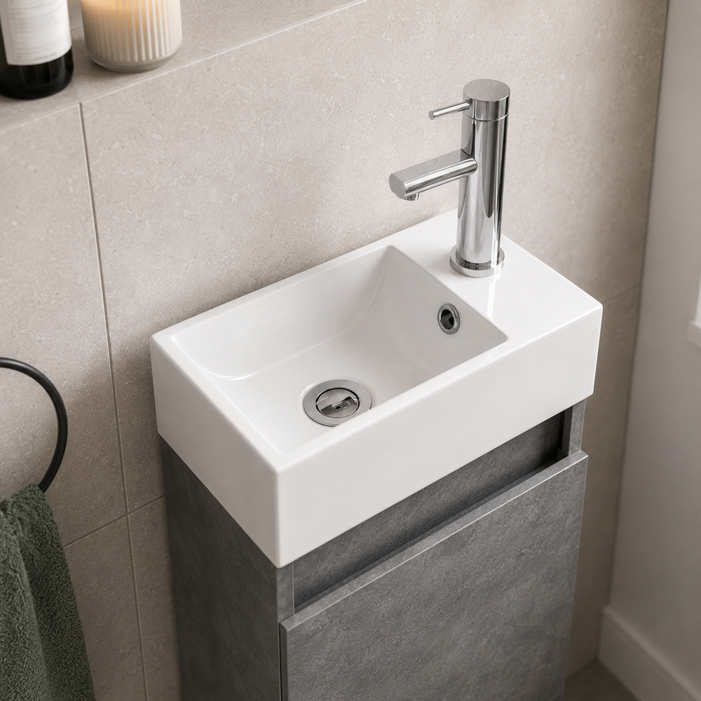 Go Bathrooms Concrete Compact Floor Standing Cloakroom Vanity Unit 390mm Image 5