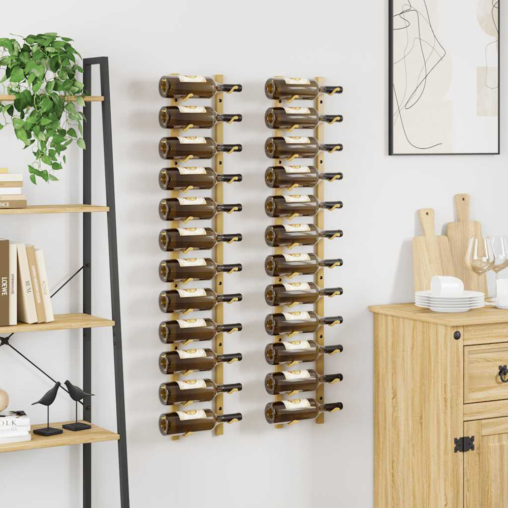 vidaXL 12 Bottle Gold Wall Mounted Wine Rack Set of 2 Image 2