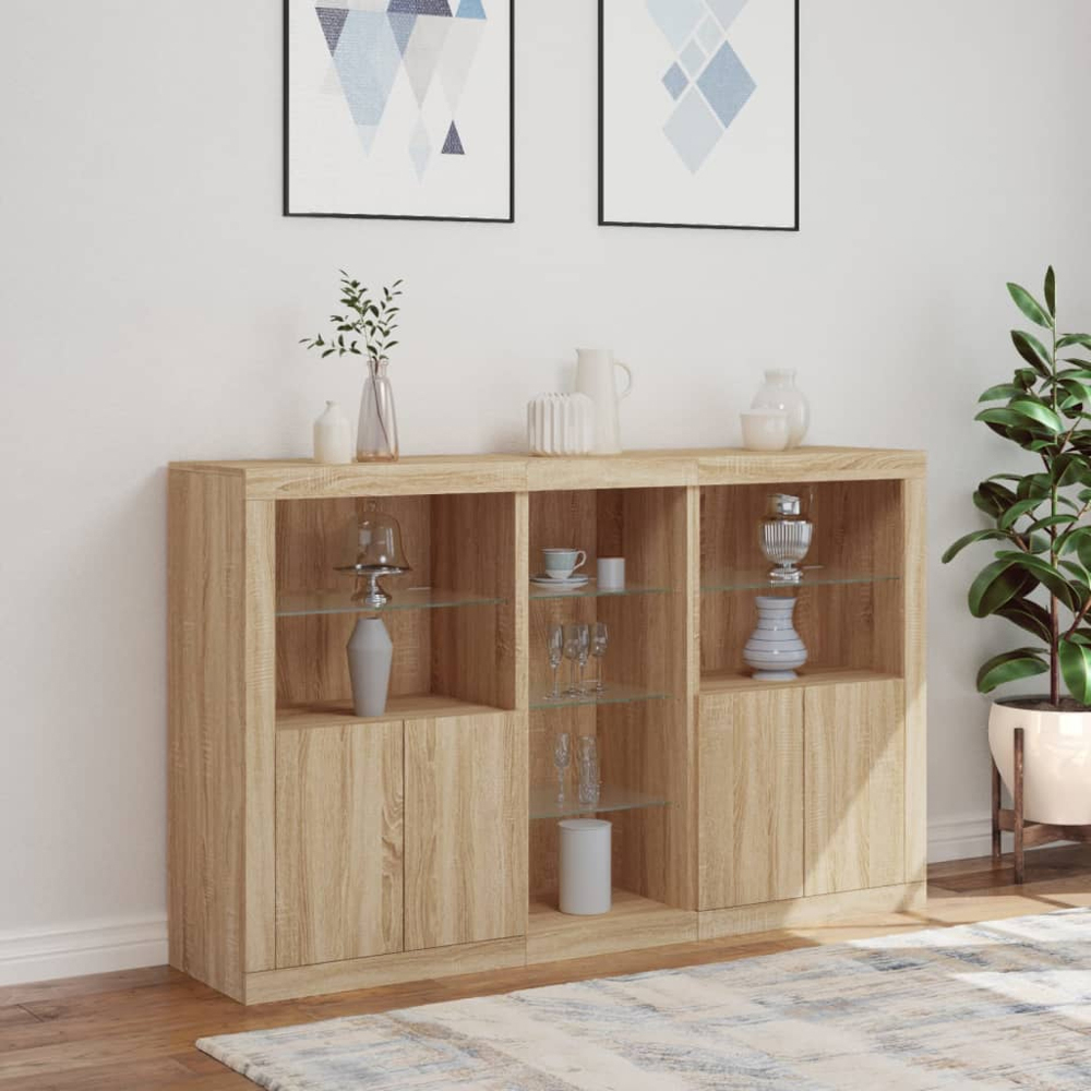 vidaXL 4 Door 8 Shelf Sonoma Oak Sideboard with LED Lights Image 4