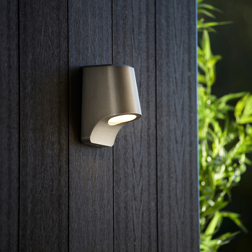 Merano Verona Brushed Silver Frosted Glass Outdoor Wall Lamp Image 6